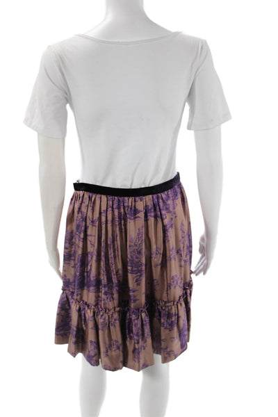 Paola Zuin Womens Peasant Mini Silk Floral Skirt Brown Size 40