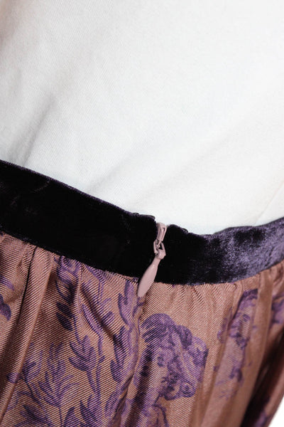 Paola Zuin Womens Peasant Mini Silk Floral Skirt Brown Size 40