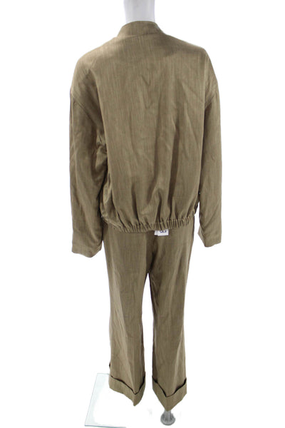 QL2 Unisex 2 Piece Suit Jacket Pants Brown Viscose Bamboo Mock Neck Size 42