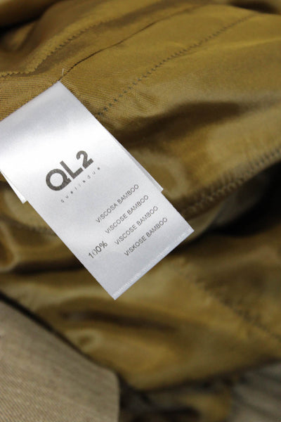 QL2 Unisex 2 Piece Suit Jacket Pants Brown Viscose Bamboo Mock Neck Size 42