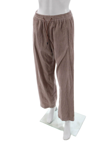 QL2 Unisex Bohemian Striped Cotton Sweatpants Brown Drawstring Size 42