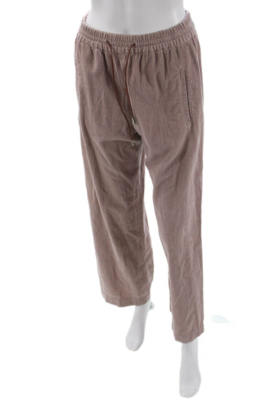 QL2 Unisex Sweatpants Beige Striped Drawstring 100% Cotton Bohemian Size 42