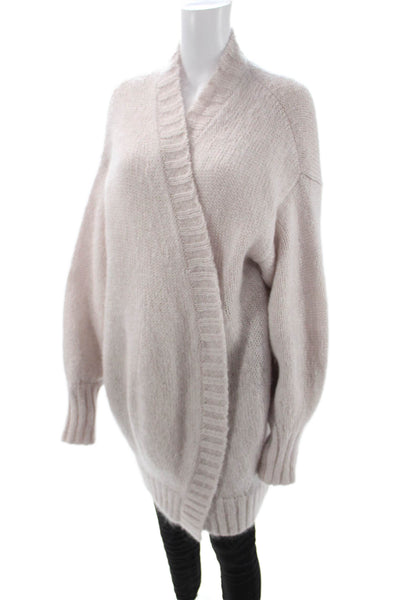 Paola Zuin Unisex Beige Designer Mohair Silk Cardigan Long Sleeve Size L