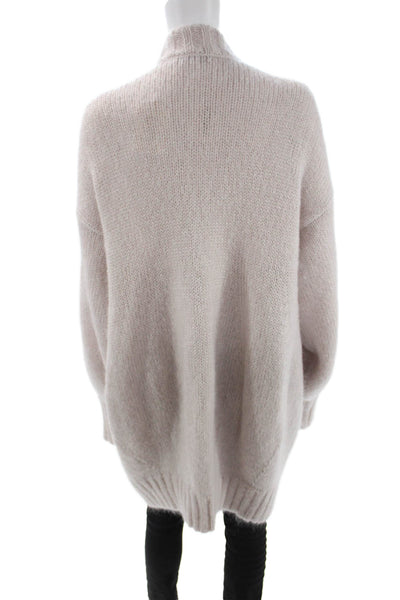 Paola Zuin Unisex Beige Designer Mohair Silk Cardigan Long Sleeve Size L
