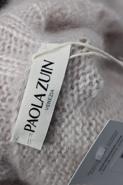 Paola Zuin Unisex Beige Designer Mohair Silk Cardigan Long Sleeve Size L