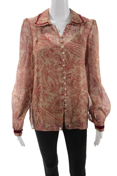 Paola Zuin Womens Paisley Collared Camisole Blouse Beige Viscose Size 40
