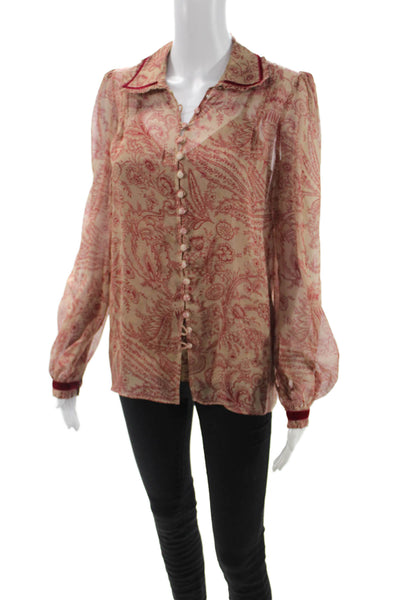 Paola Zuin Womens Paisley Collared Camisole Blouse Beige Viscose Size 40