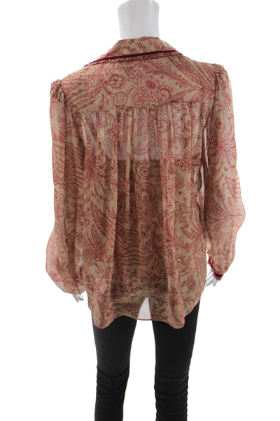 Paola Zuin Womens Paisley Collared Camisole Blouse Beige Viscose Size 40