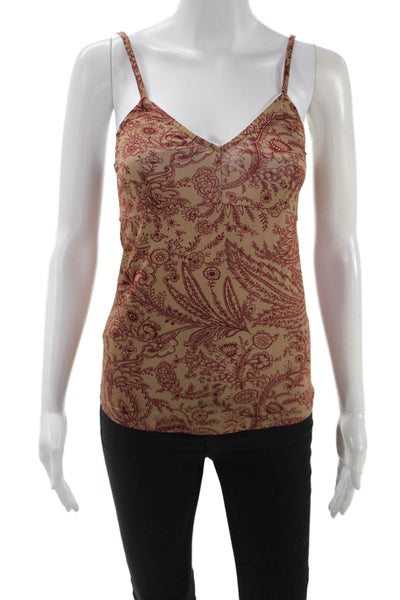 Paola Zuin Womens Paisley Collared Camisole Blouse Beige Viscose Size 40