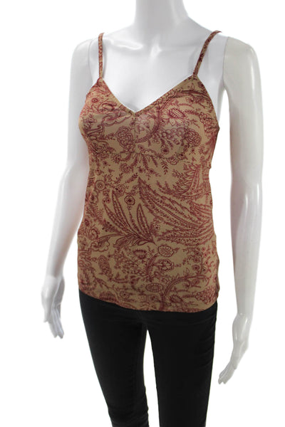 Paola Zuin Womens Paisley Collared Camisole Blouse Beige Viscose Size 40