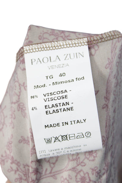 Paola Zuin Womens Paisley Collared Camisole Blouse Beige Viscose Size 40