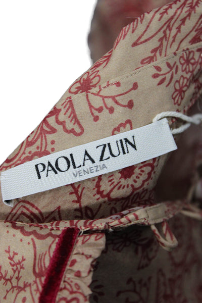 Paola Zuin Womens Paisley Collared Camisole Blouse Beige Viscose Size 40