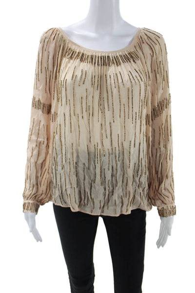 Love Sam Womens Beige Boho Viscose Blouse Longsleeve Button Size XS