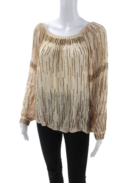 Love Sam Womens Beige Boho Viscose Blouse Longsleeve Button Size XS