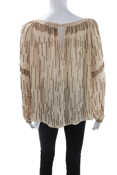 Love Sam Womens Beige Boho Viscose Blouse Longsleeve Button Size XS