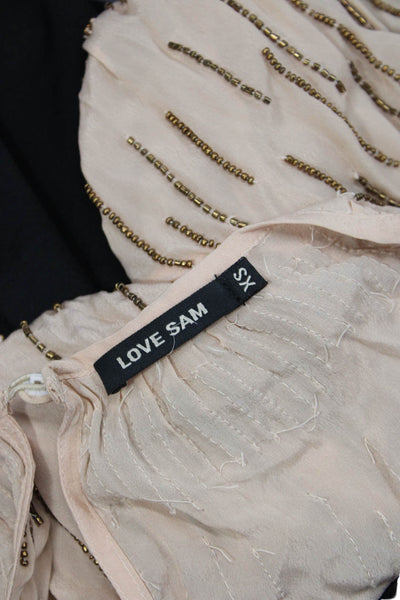 Love Sam Womens Beige Boho Viscose Blouse Longsleeve Button Size XS