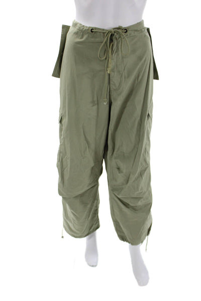 Local European Unisex Cargo Windbreaker Pants Green Drawstring Army Size 30