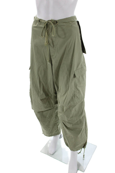Local European Unisex Cargo Windbreaker Pants Green Drawstring Army Size 30