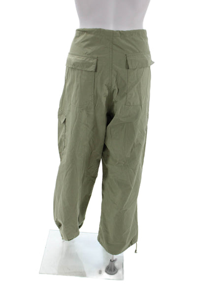 Local European Unisex Cargo Windbreaker Pants Green Drawstring Army Size 30