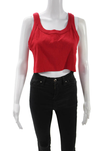 ALC Womens Cropped Basic Tank Red 100% Cotton Round Neck Sleeveless Size L