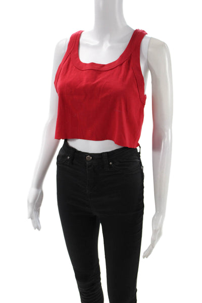 ALC Womens Cropped Basic Tank Red 100% Cotton Round Neck Sleeveless Size L