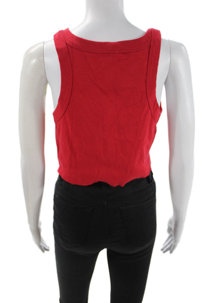 ALC Womens Cropped Basic Tank Red 100% Cotton Round Neck Sleeveless Size L