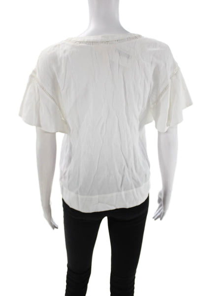 Rebecca Taylor Women White V-Neck Short Sleeve Bohemian Rayon Blouse Size 0