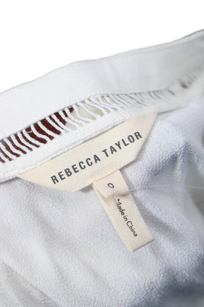 Rebecca Taylor Women White V-Neck Short Sleeve Bohemian Rayon Blouse Size 0