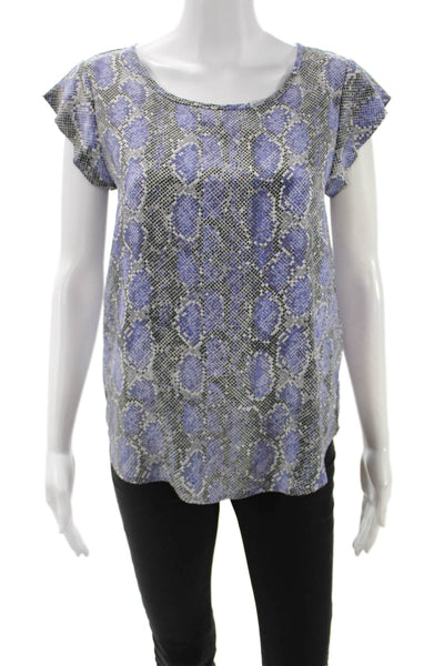Joie Women Black Silk Snake Print Short Sleeve Round Neck Button Blouse Size XS