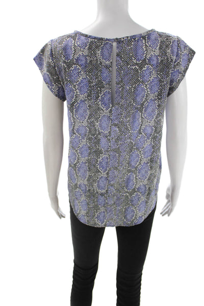 Joie Women Black Silk Snake Print Short Sleeve Round Neck Button Blouse Size XS