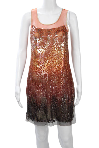 Renzo + Kai Women Shift Dress Orange Striped Sleeveless Size S