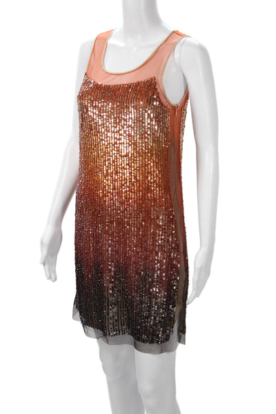 Renzo + Kai Women Shift Dress Orange Striped Sleeveless Size S
