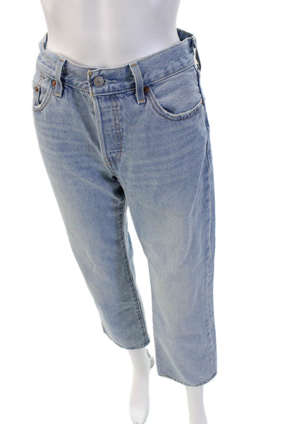 Levis Unisex Cropped Straight Light Blue Cotton Low Rise Jeans Button Size 24