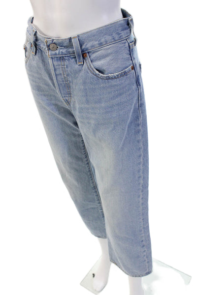 Levis Unisex Cropped Straight Light Blue Cotton Low Rise Jeans Button Size 24