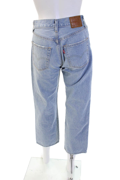 Levis Unisex Cropped Straight Light Blue Cotton Low Rise Jeans Button Size 24