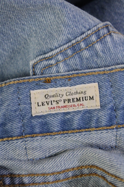 Levis Unisex Cropped Straight Light Blue Cotton Low Rise Jeans Button Size 24