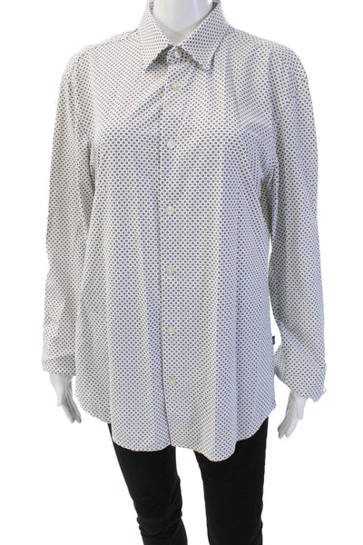 Boss Hugo Boss Unisex White Geometric Collared Long Sleeve Button-Up Size L