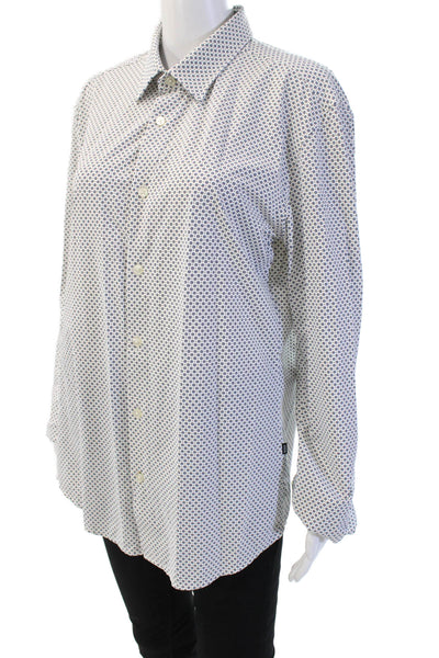Boss Hugo Boss Unisex White Geometric Collared Long Sleeve Button-Up Size L