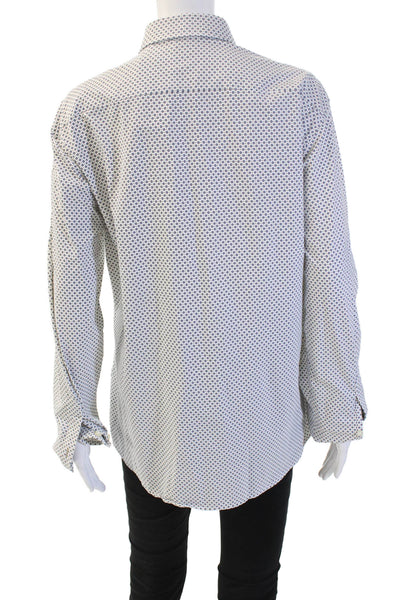 Boss Hugo Boss Unisex White Geometric Collared Long Sleeve Button-Up Size L