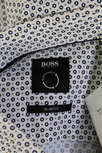 Boss Hugo Boss Unisex White Geometric Collared Long Sleeve Button-Up Size L