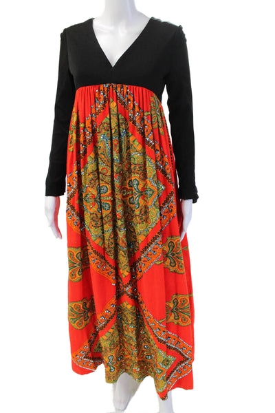 Lord & Taylor Women Maxi Dress Black Paisley V Neck Long Sleeve Maternity Size S