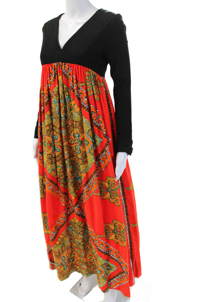Lord & Taylor Women Maxi Dress Black Paisley V Neck Long Sleeve Maternity Size S