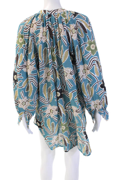 Ulla Johnson Women Kaftan Dress Blue Floral Short Long Sleeve Size PP