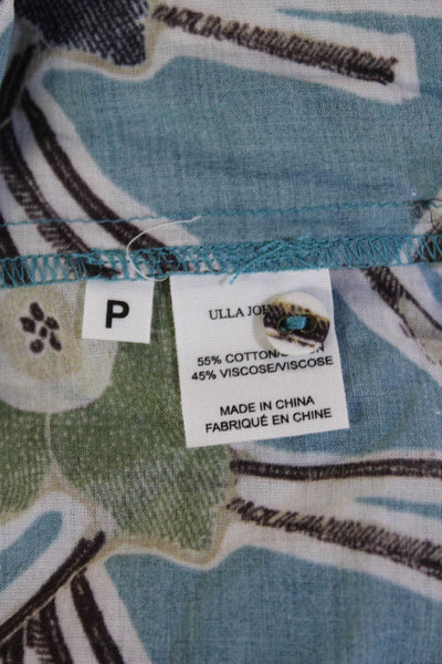 Ulla Johnson Women Kaftan Dress Blue Floral Short Long Sleeve Size PP