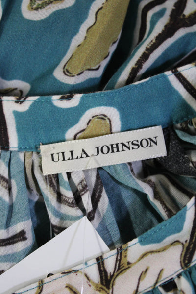 Ulla Johnson Women Kaftan Dress Blue Floral Short Long Sleeve Size PP