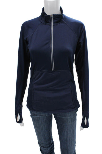 Athleta Women Dark Blue High Neck Zip Long Sleeve Sweatshirt Size S