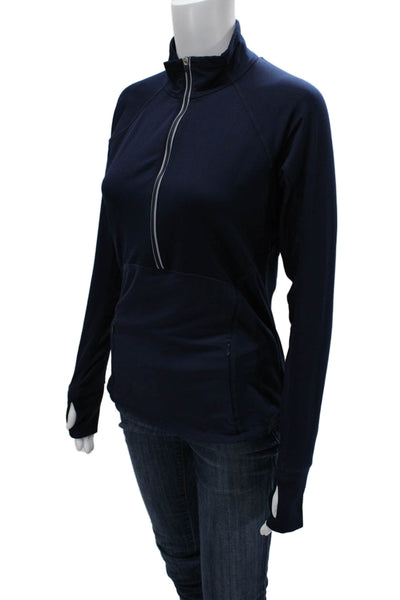 Athleta Women Dark Blue High Neck Zip Long Sleeve Sweatshirt Size S