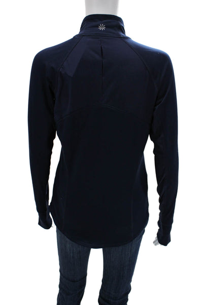 Athleta Women Dark Blue High Neck Zip Long Sleeve Sweatshirt Size S