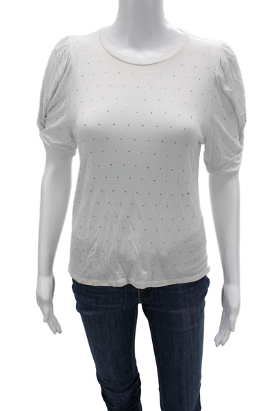 Generation Love Women White Polka Dot Crew Neck Short Sleeve T-Shirt Size XS