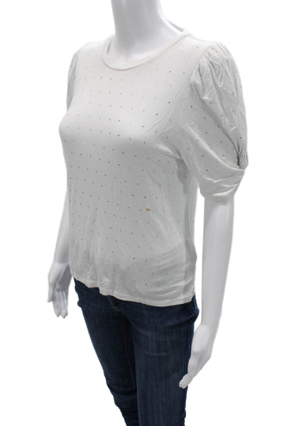 Generation Love Women White Polka Dot Crew Neck Short Sleeve T-Shirt Size XS
